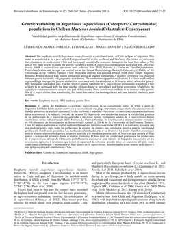 Genetic Variability in Aegorhinus Superciliosus (Coleoptera: Curculionidae) Populations in Chilean Maytenus Boaria (Celastrales: Celastraceae)