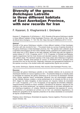 Diversity of the Genus Dolichopus Latreille in Three Different Habitats of East Azerbaijan Province, with New Records for Iran