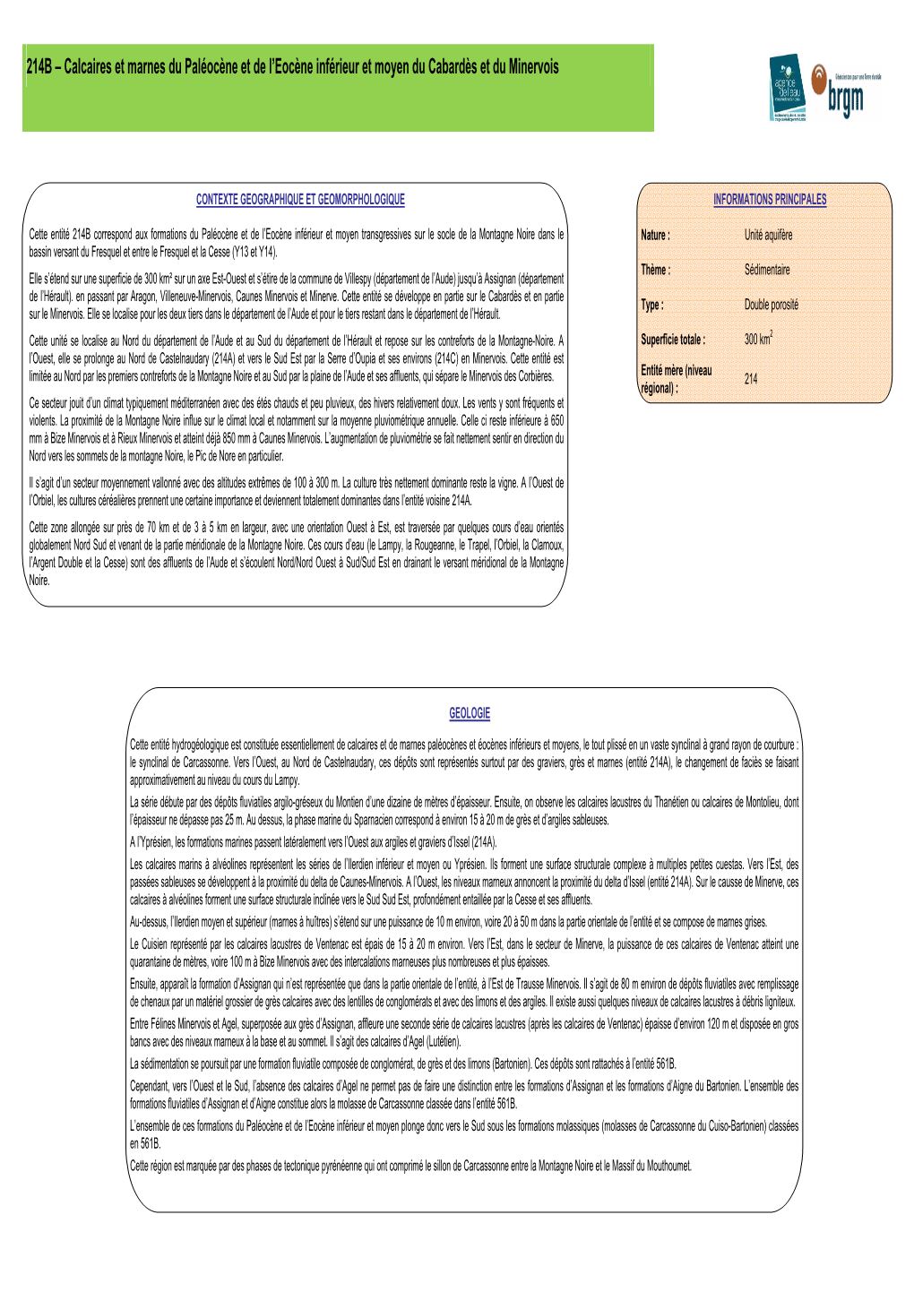 214B – Calcaires Et Marnes Du Paléocène Et De L'eocène Inférieur