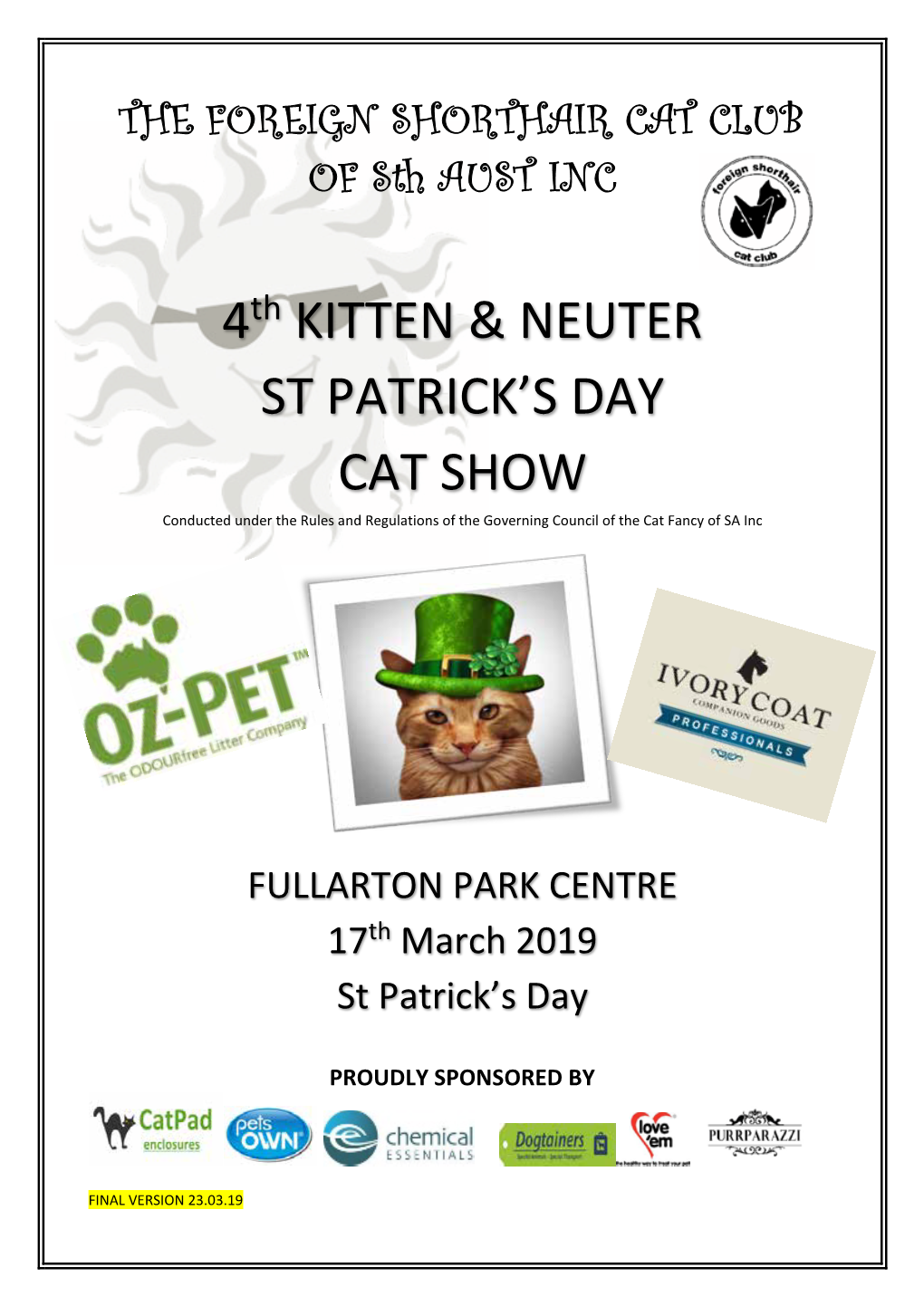 FSCC Kitten & Neuter Show – 17 March 2019