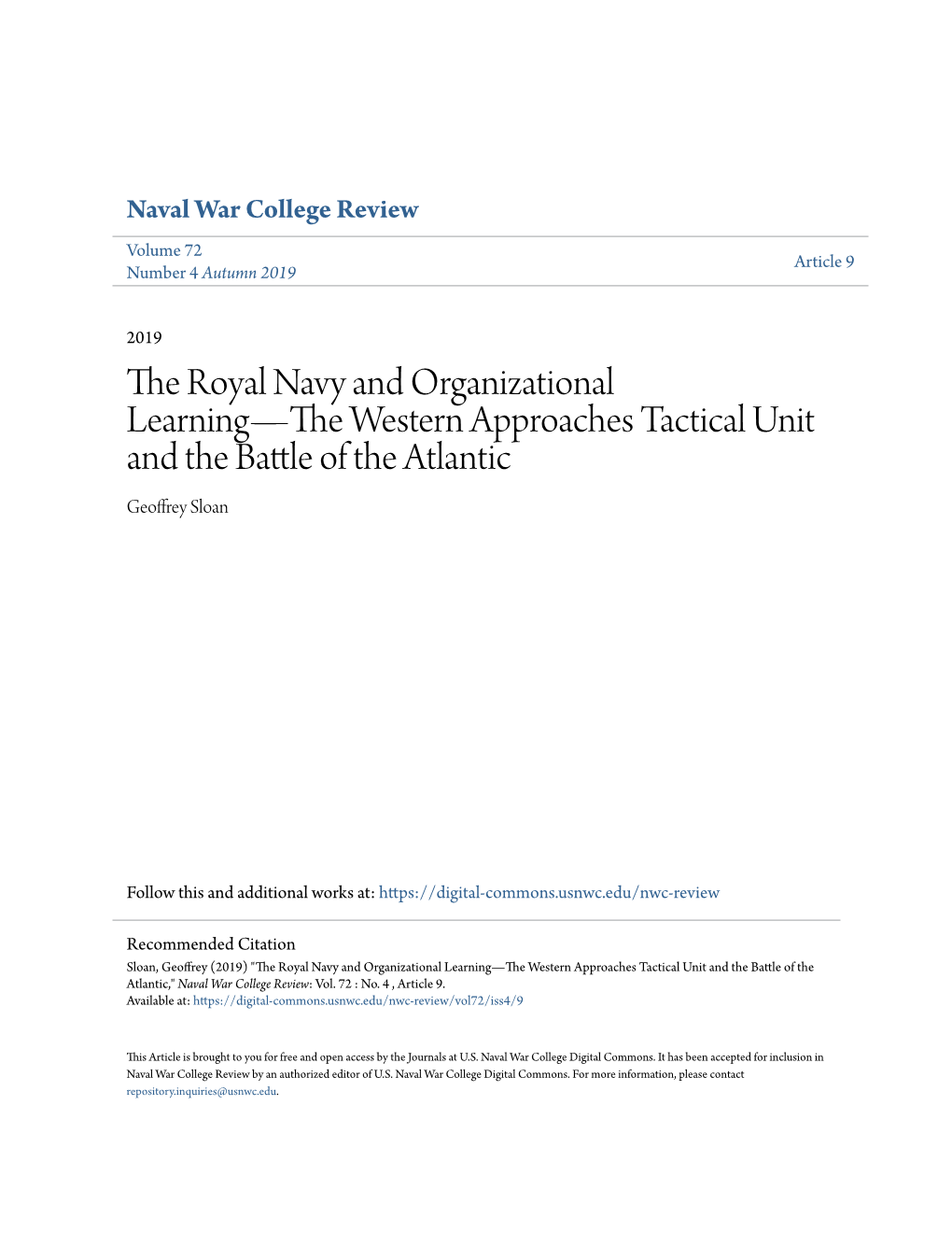 The Royal Navy and Organizational Learning—The Western Approaches Tactical Unit and the Battle of the Atlantic
