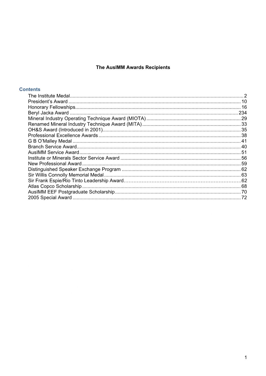 Past Ausimm Award Winners