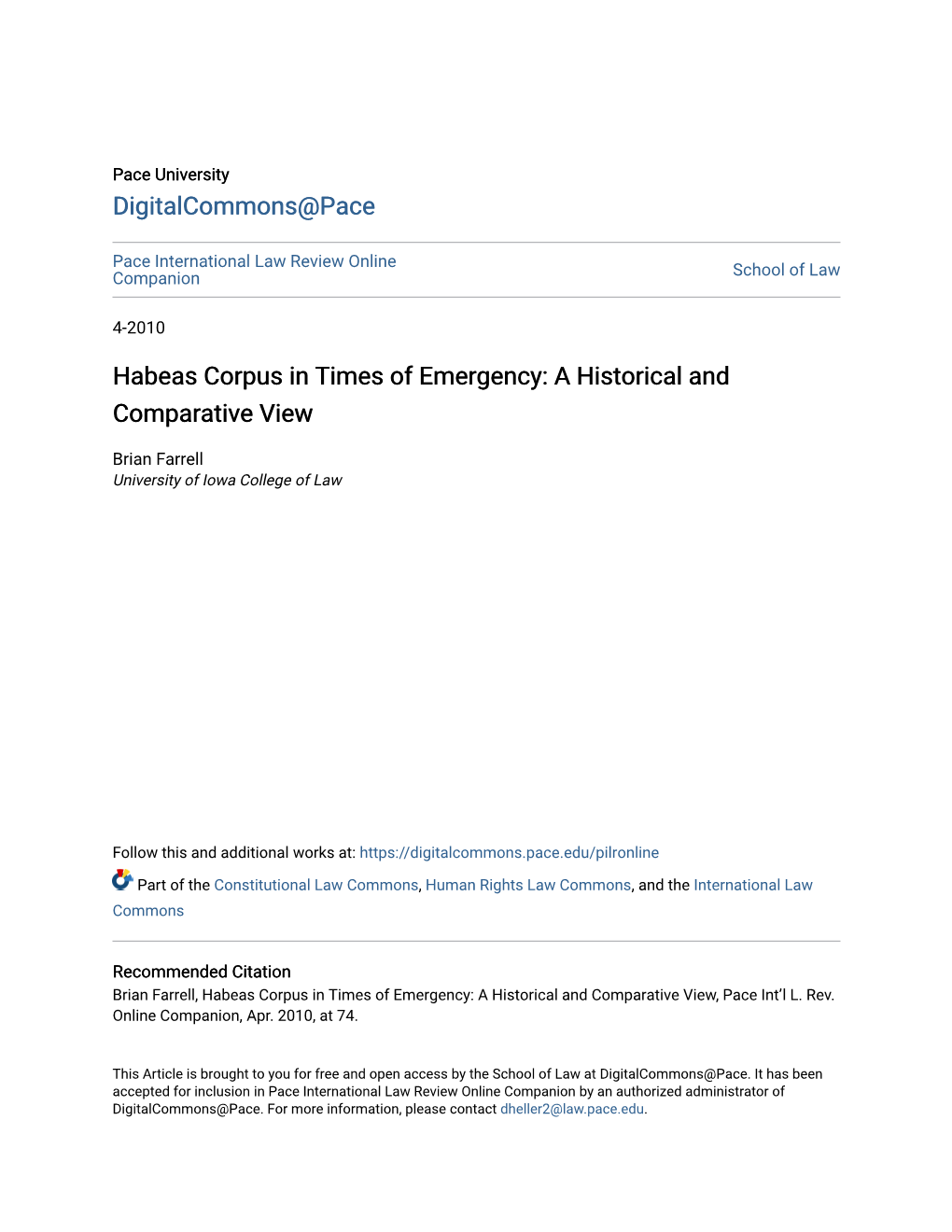 Habeas Corpus in Times of Emergency: a Historical and Comparative View