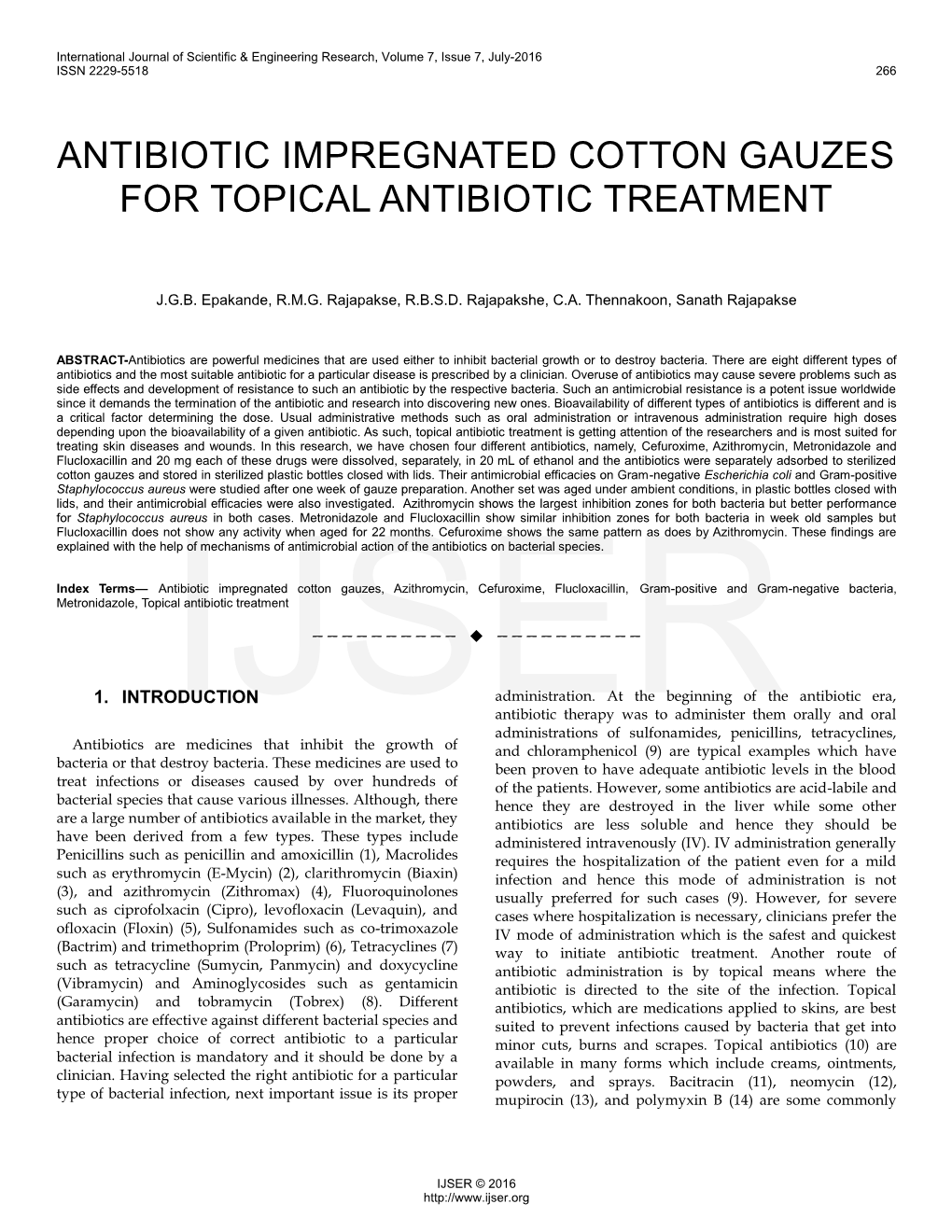 Antibiotic Impregnated Cotton Gauzes for Topical Antibiotic Treatment