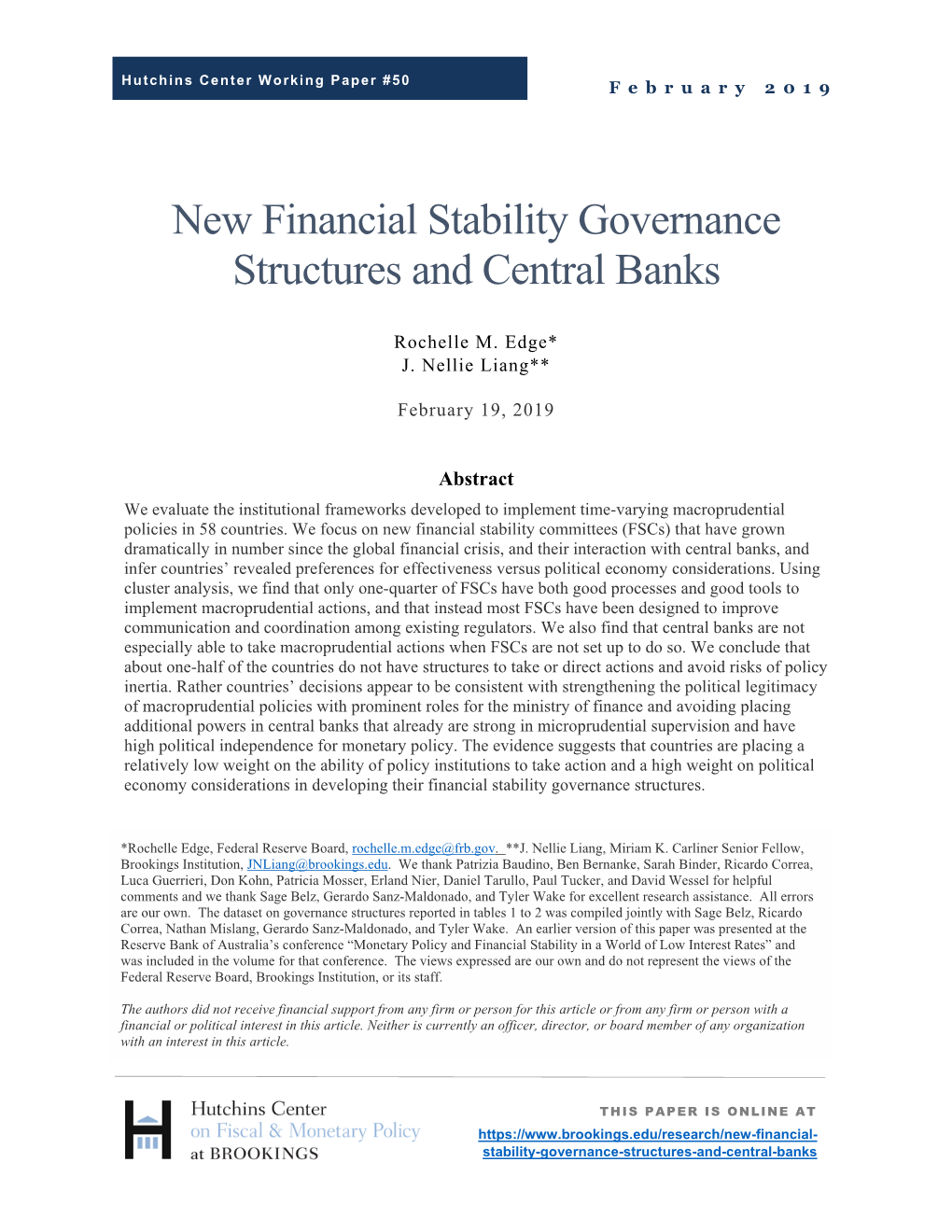New Financial Stability Governance Structures and Central Banks