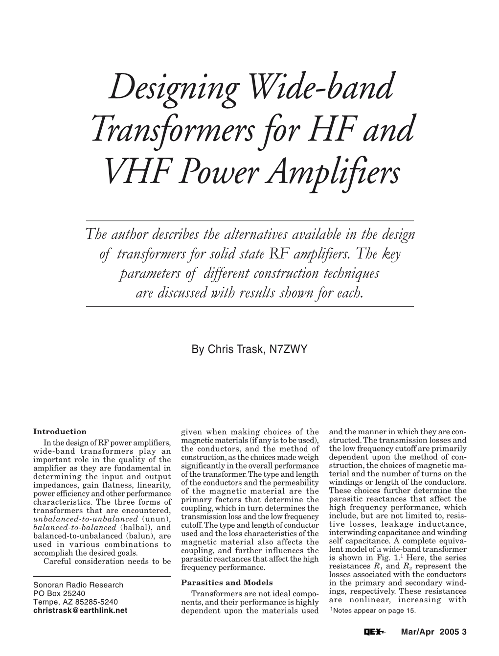 Designing Wide-Band Transformers for HF and VHF Power Amplifiers