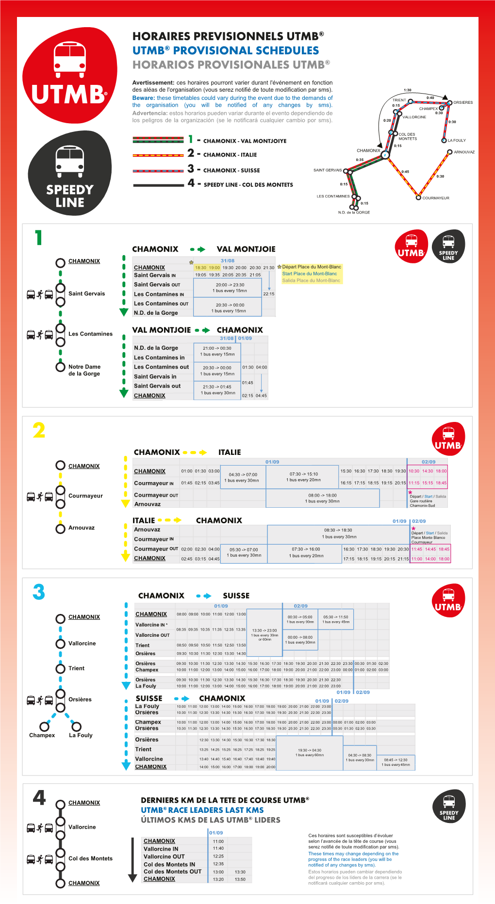 Grille Horaires UTMB + Speedy Line