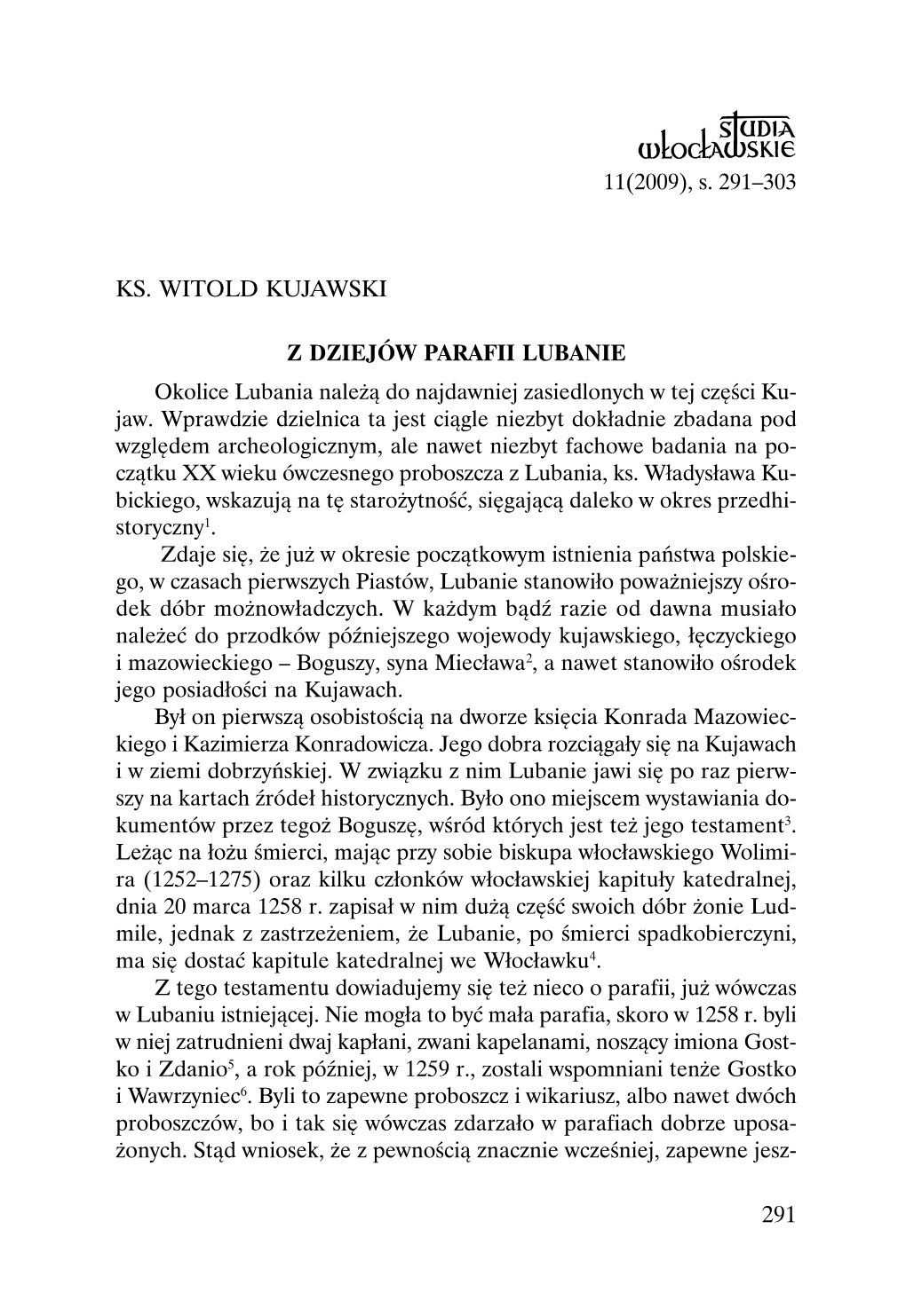 291 Ks. Witold Kujawski Z Dziejów Parafii Lubanie