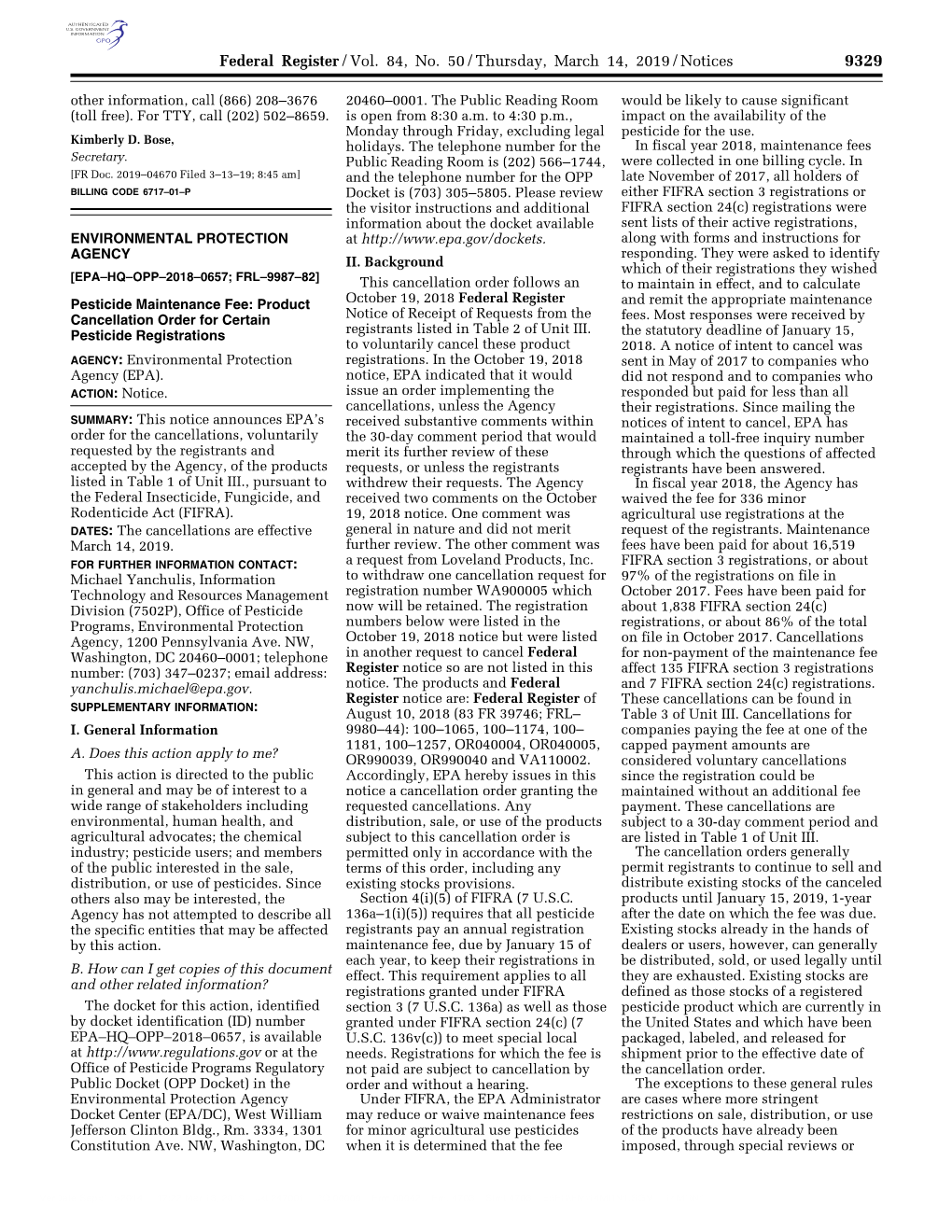 Federal Register/Vol. 84, No. 50/Thursday, March 14, 2019/Notices