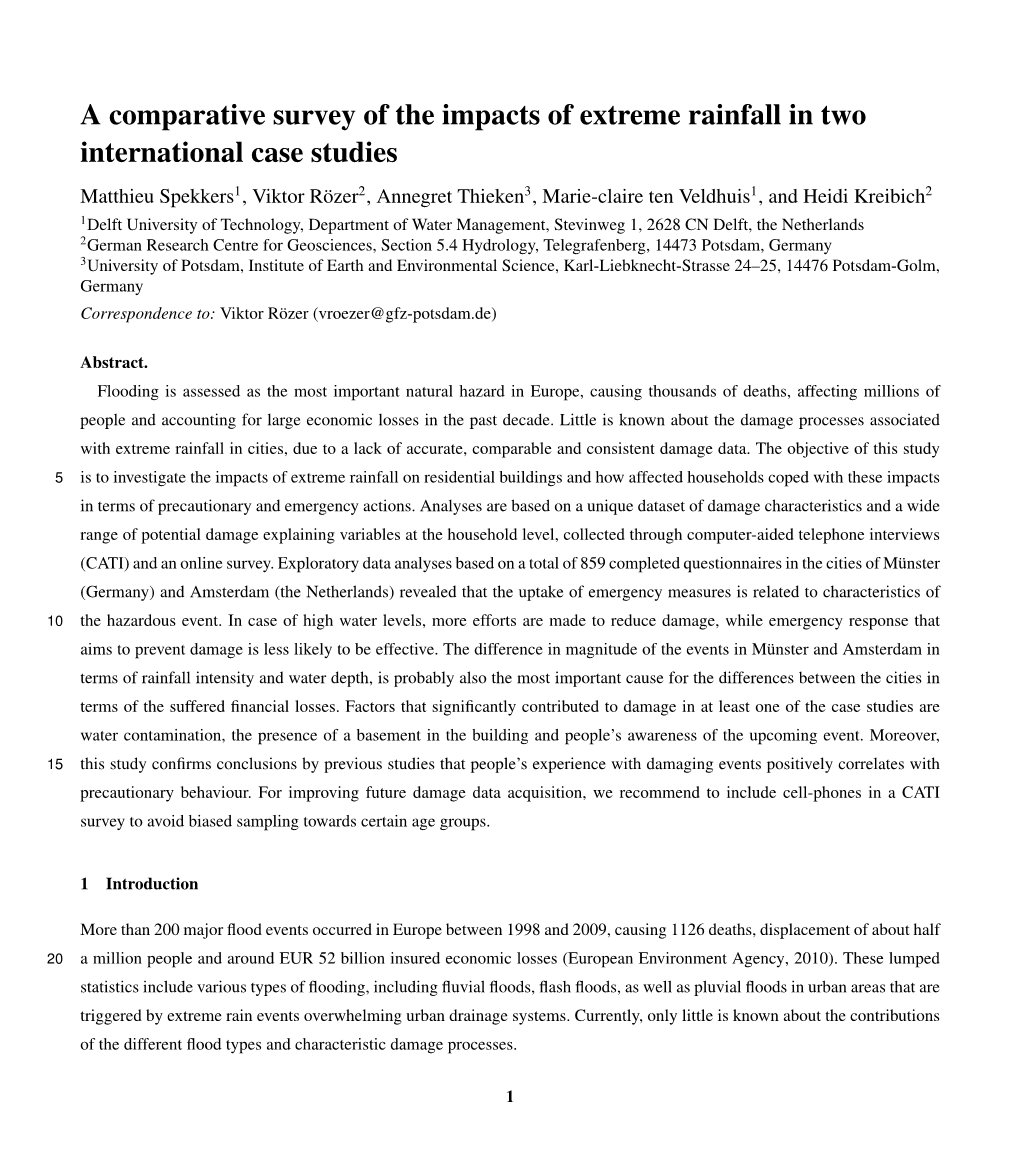A Comparative Survey of the Impacts of Extreme Rainfall in Two International
