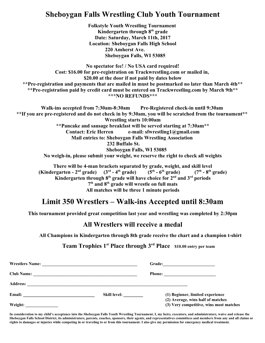 Sheboygan Falls Wrestling Club Youth Tournament