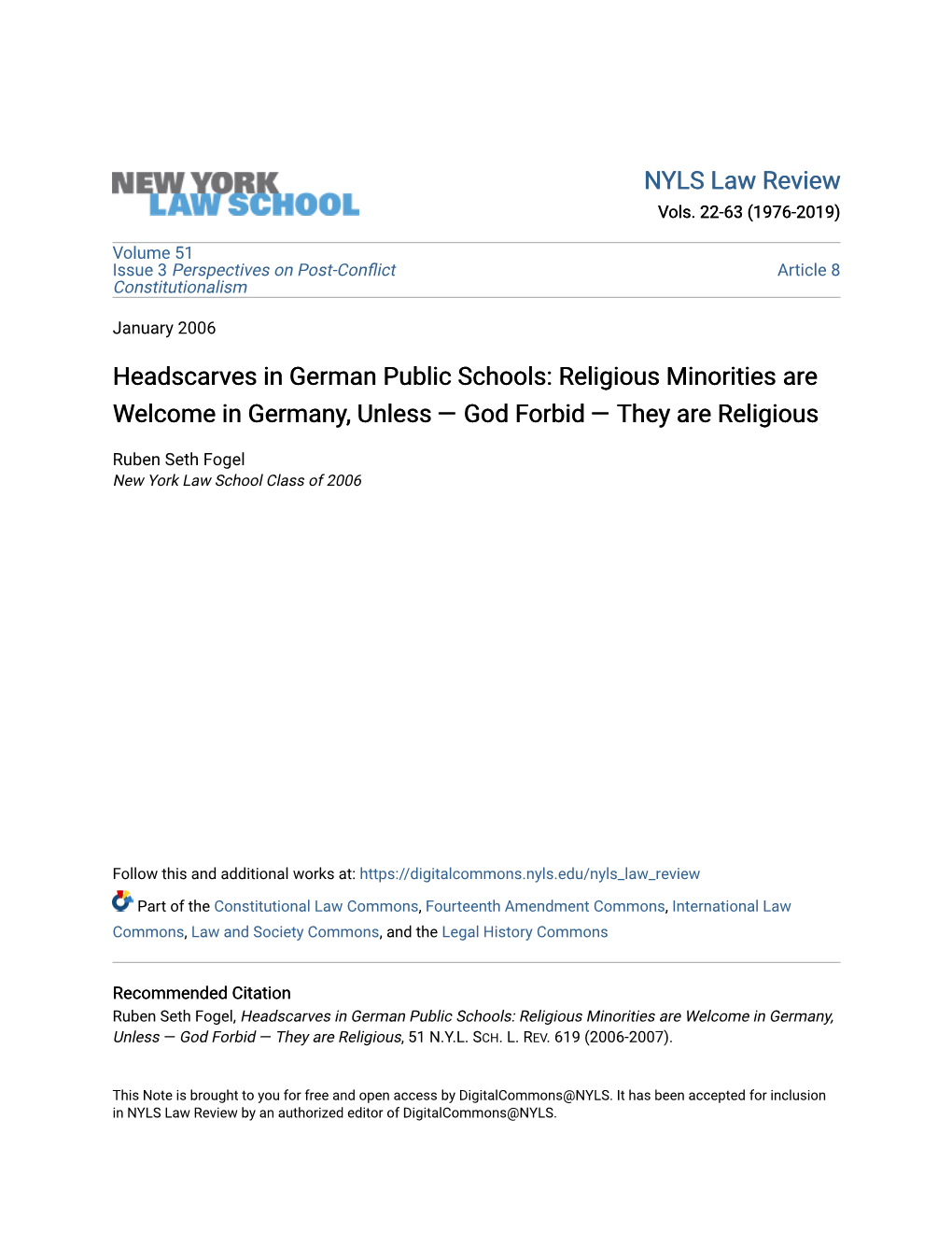 Headscarves in German Public Schools: Religious Minorities Are Welcome in Germany, Unless — God Forbid — They Are Religious