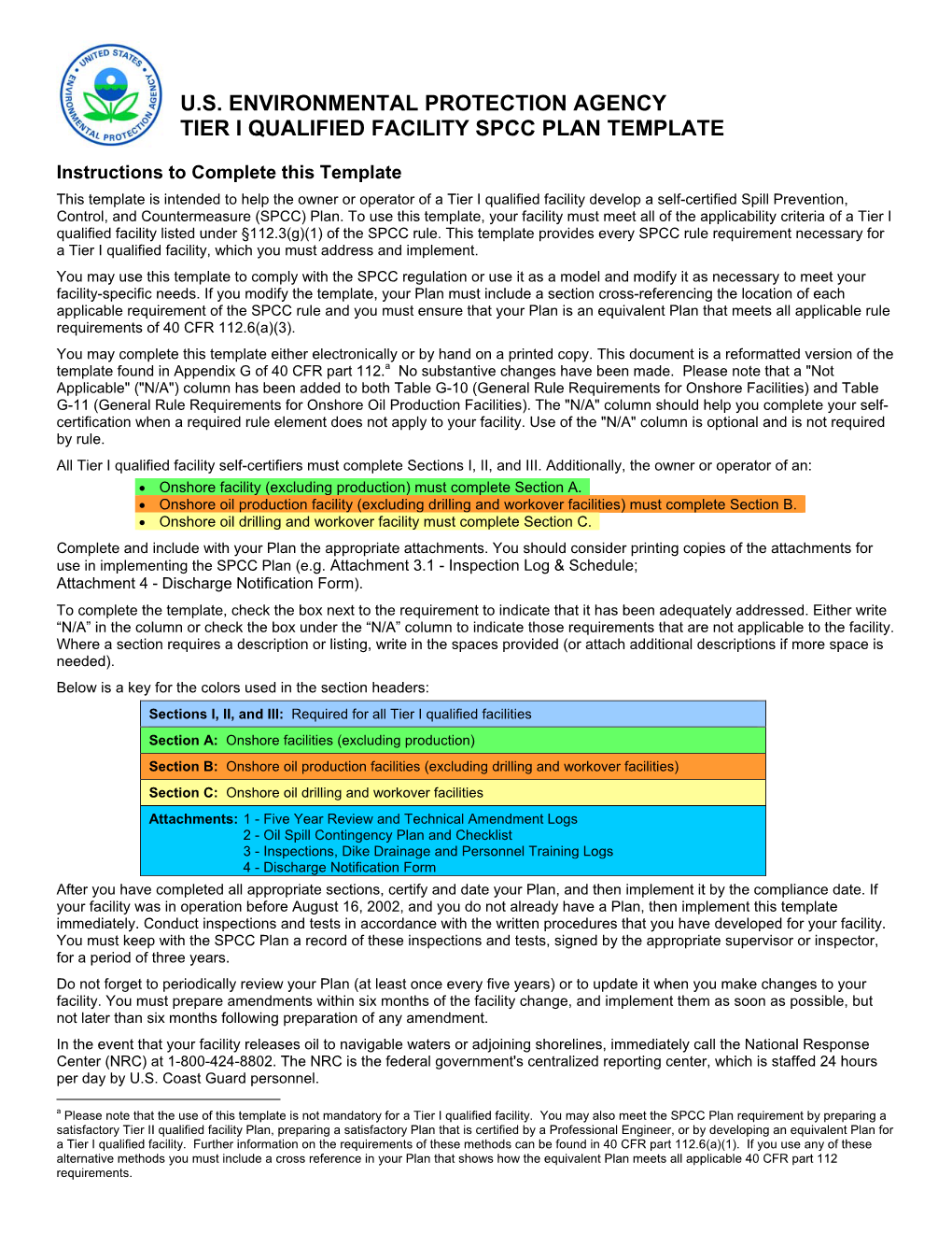 Tier I Qualified Facility Spcc Plan Template