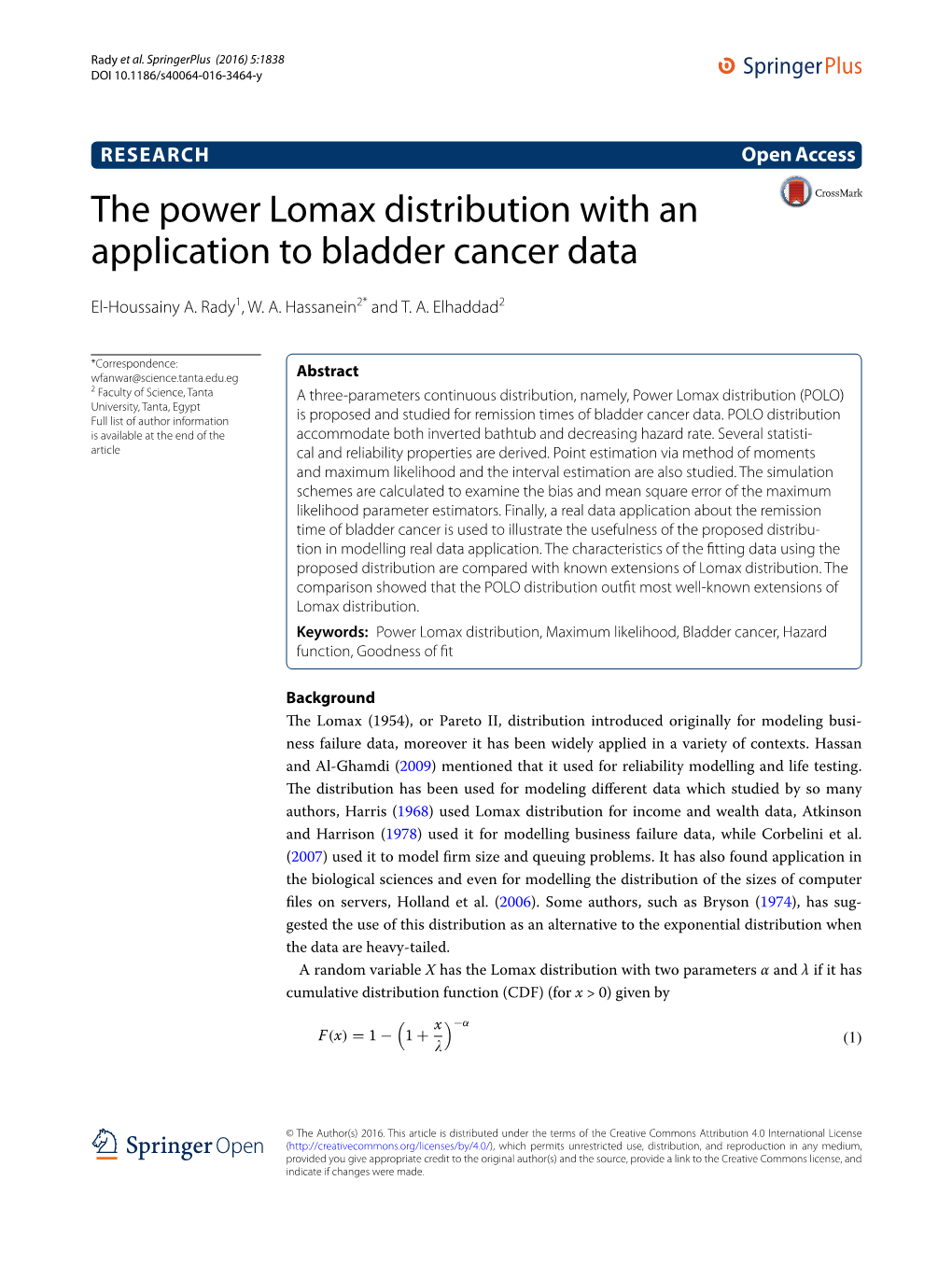 The Power Lomax Distribution with an Application to Bladder Cancer Data