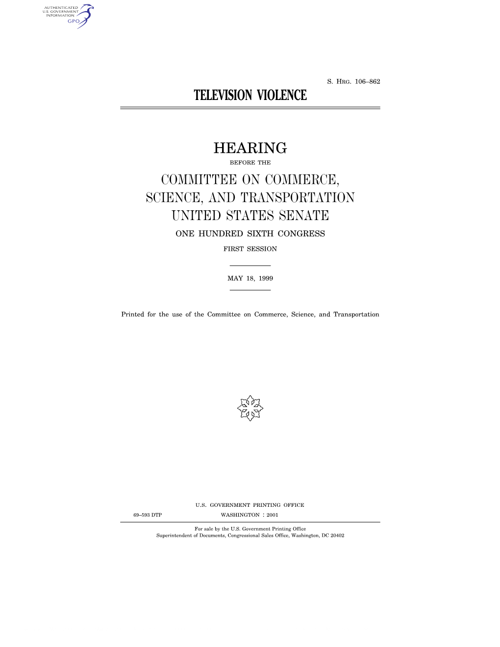 Television Violence Hearing Committee on Commerce