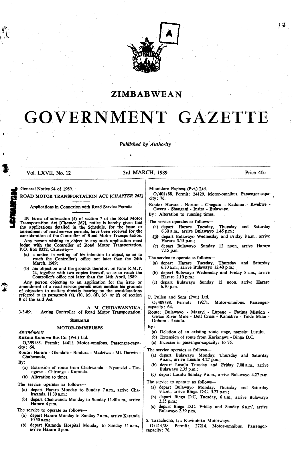 Zimbabwean Government Gazette