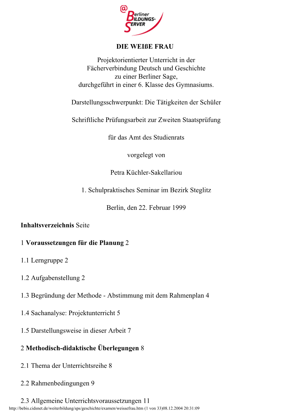 SPS Geschichte/Deutsch: DIE Weiße FRAU Fächerverbindung Deutsch Und Geschichte Zu Einer Berliner Sage