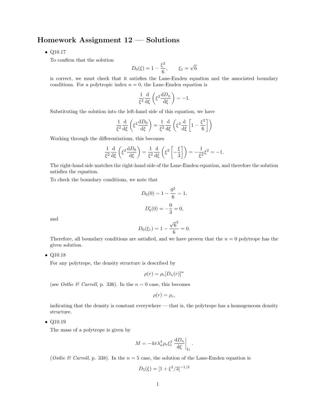 Homework Assignment 12 — Solutions