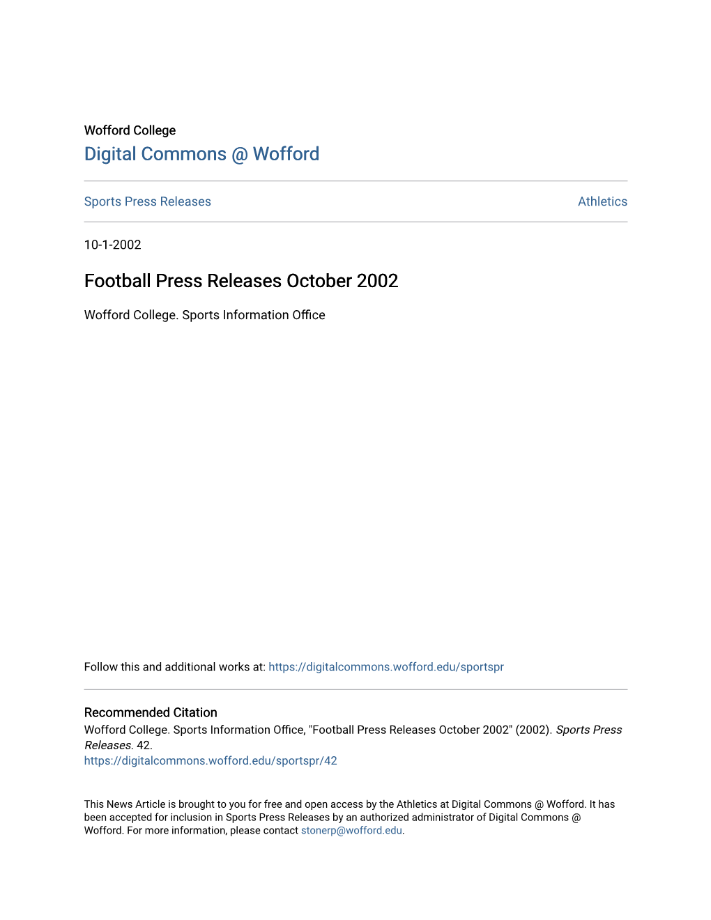 Football Press Releases October 2002