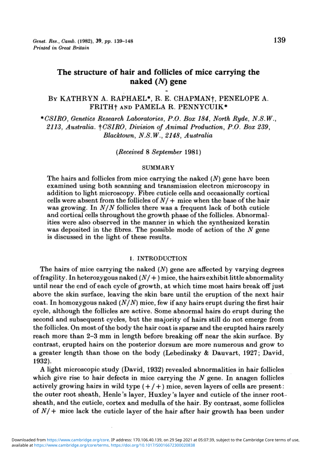 The Structure of Hair and Follicles of Mice Carrying the Naked ( N) Gene