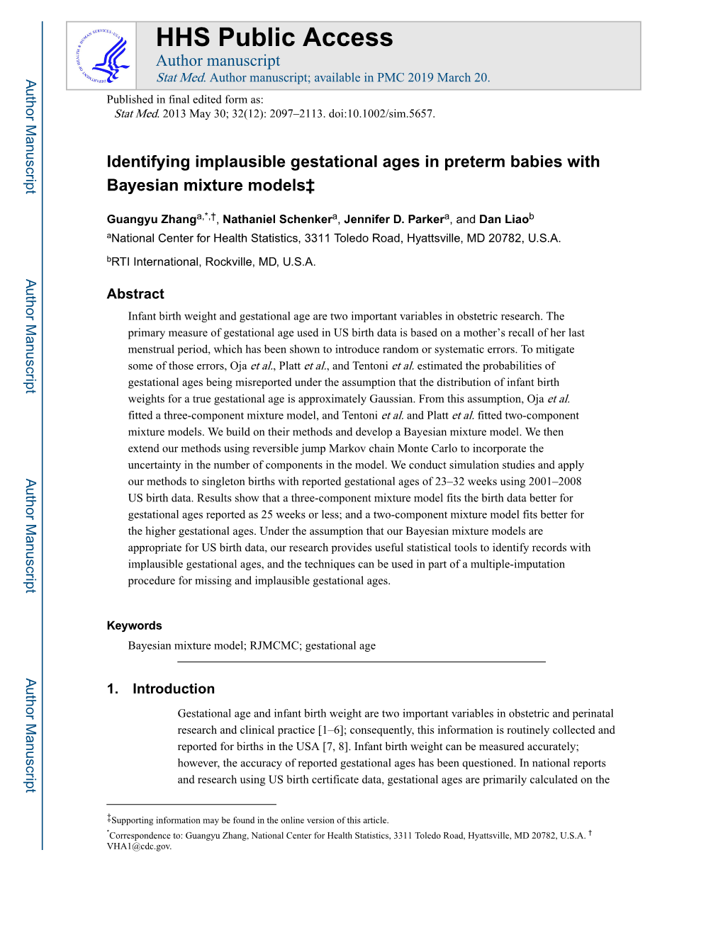 Identifying Implausible Gestational Ages in Preterm Babies with Bayesian Mixture Models‡