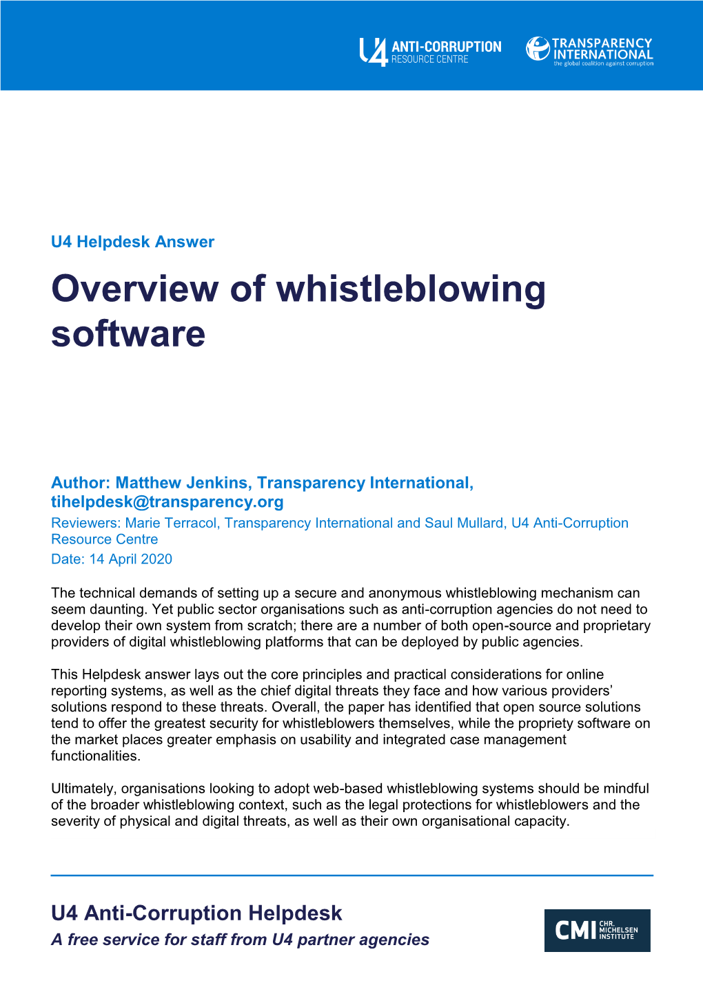 Overview of Whistleblowing Software