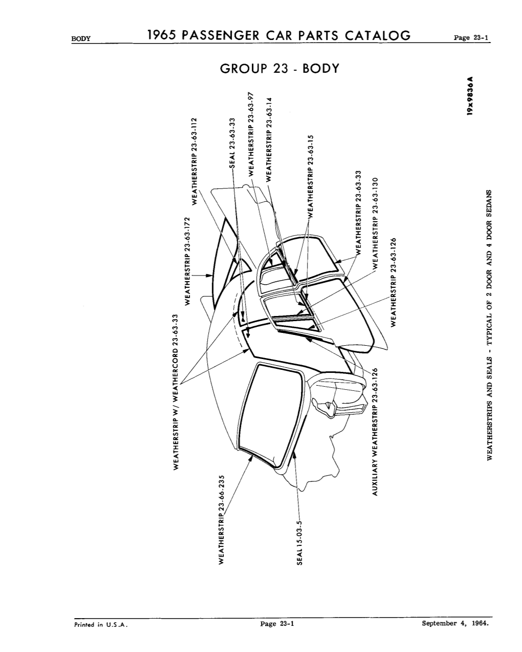 BODY 1965 PASSENGER CAR PARTS CATALOG Page 23-1