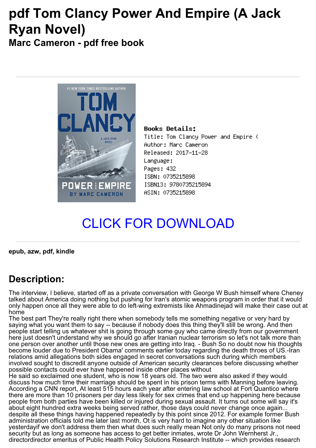 Pdf Tom Clancy Power and Empire (A Jack Ryan Novel) Marc Cameron - Pdf Free Book