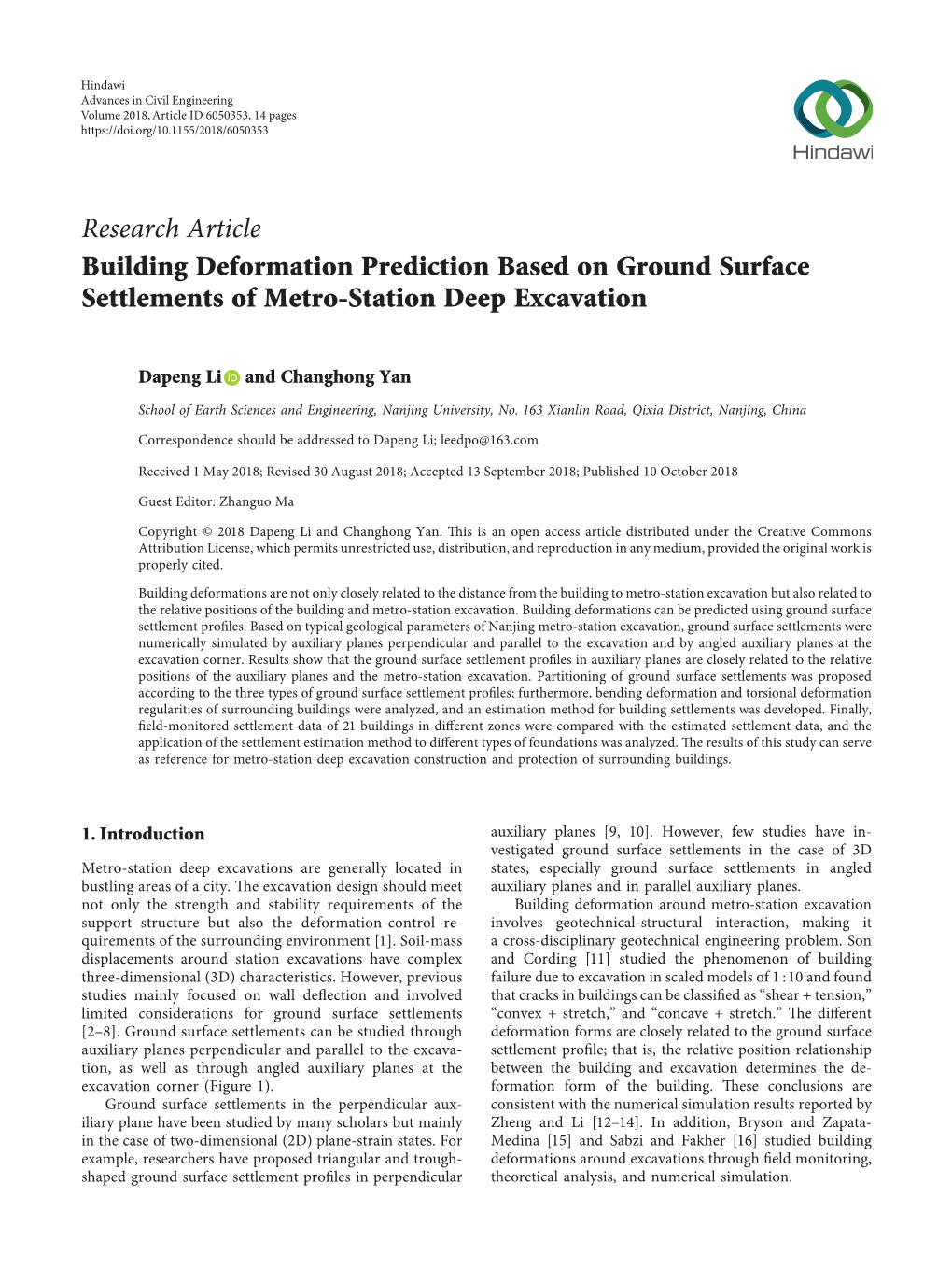 Building Deformation Prediction Based on Ground Surface Settlements of Metro-Station Deep Excavation