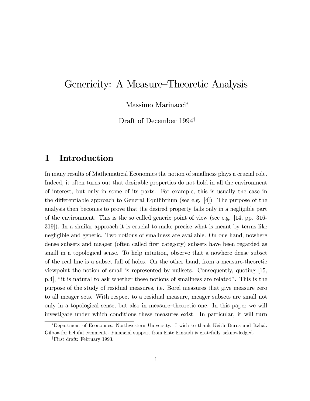 Genericity: a Measurehtheoretic Analysis