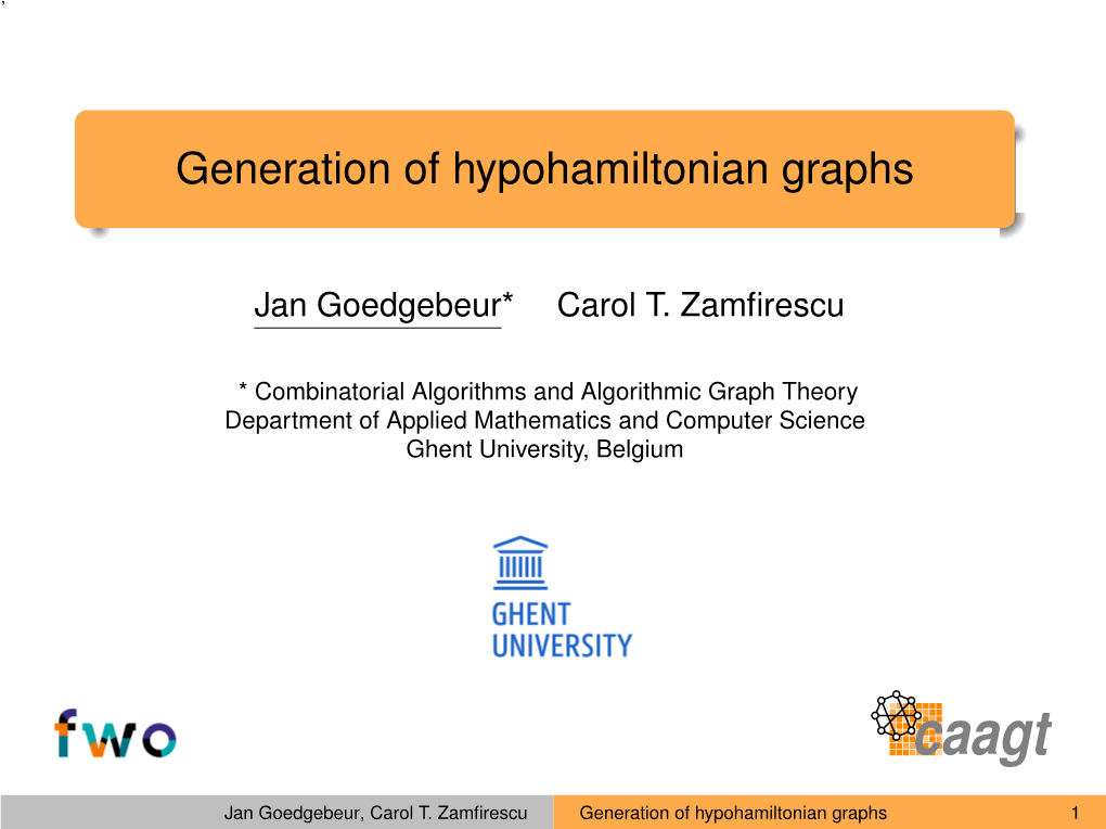 Generation of Hypohamiltonian Graphs