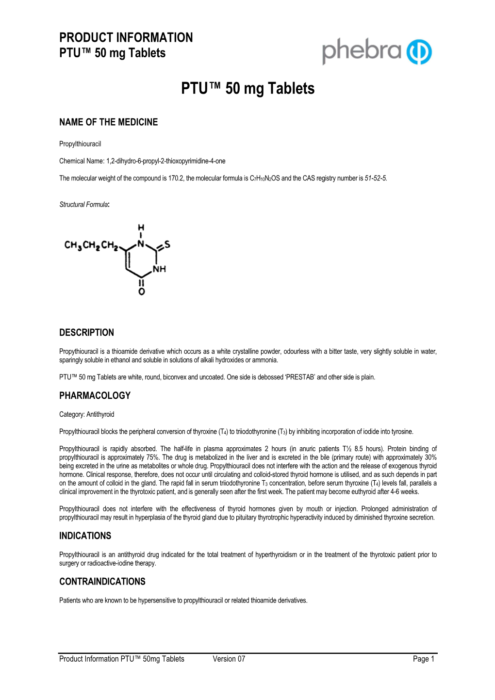 PTU™ 50 Mg Tablets