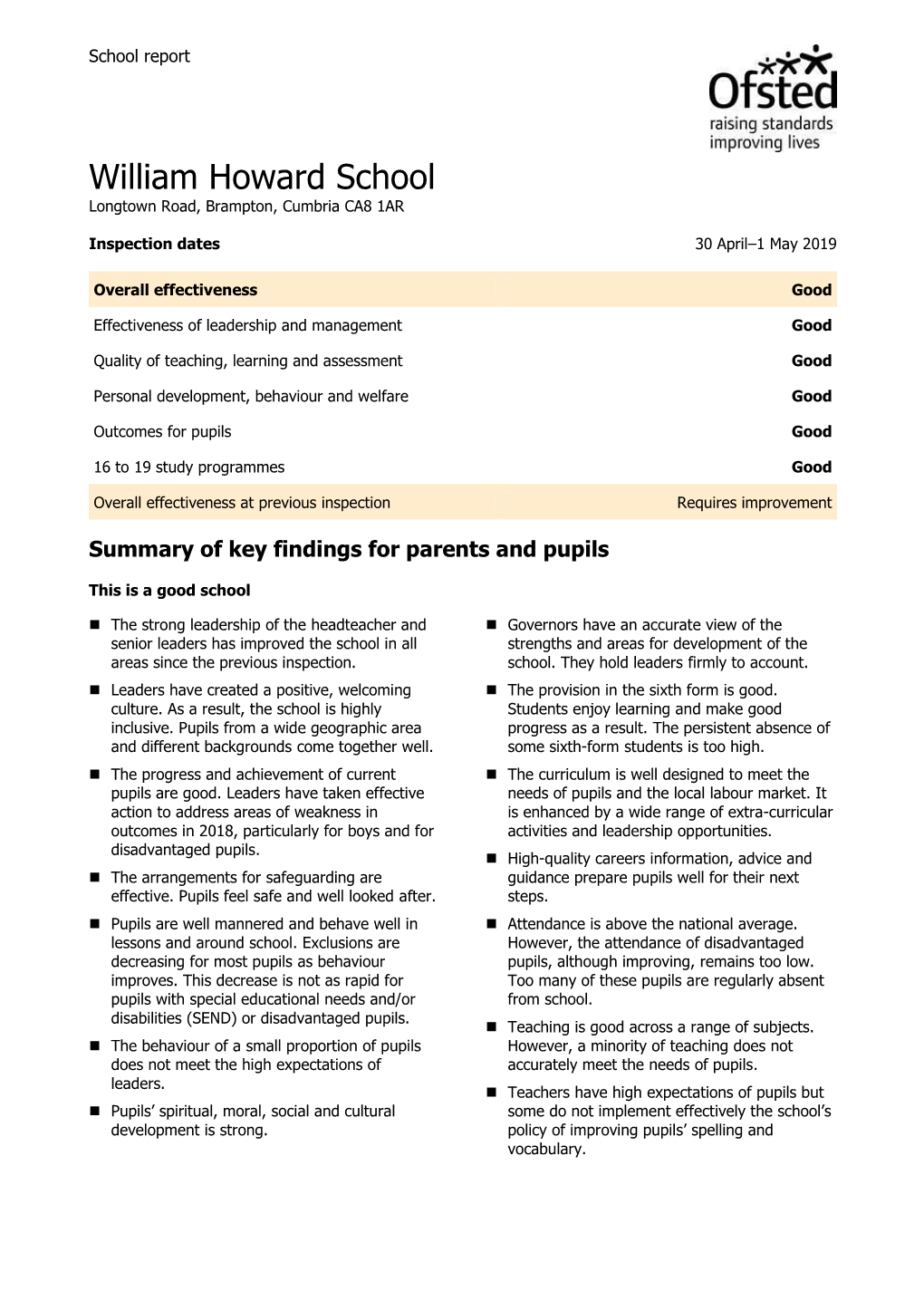 William Howard School Longtown Road, Brampton, Cumbria CA8 1AR