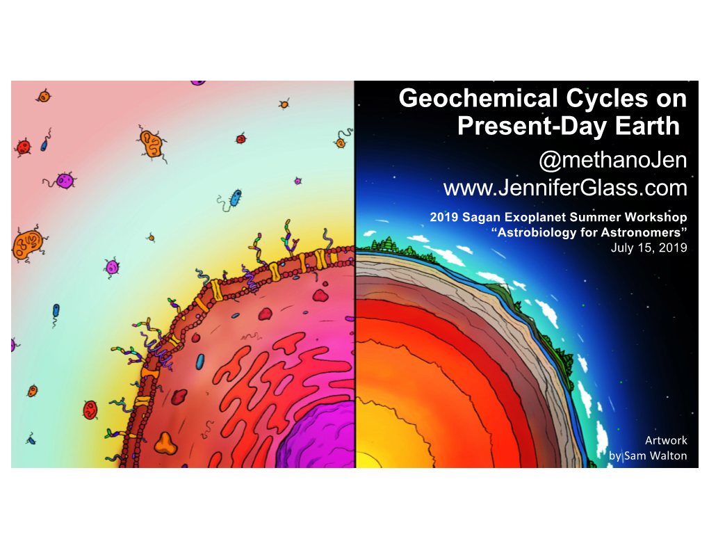 Geochemical Cycles on Present-Day Earth @Methanojen 2019 Sagan Exoplanet Summer Workshop “Astrobiology for Astronomers” July 15, 2019