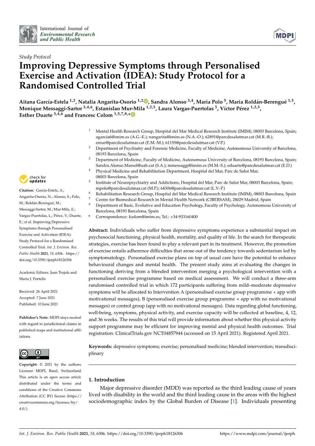 Improving Depressive Symptoms Through Personalised Exercise and Activation (IDEA): Study Protocol for a Randomised Controlled Trial