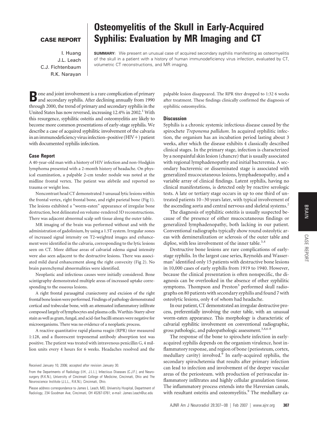 Osteomyelitis of the Skull in Early-Acquired Syphilis: Evaluation