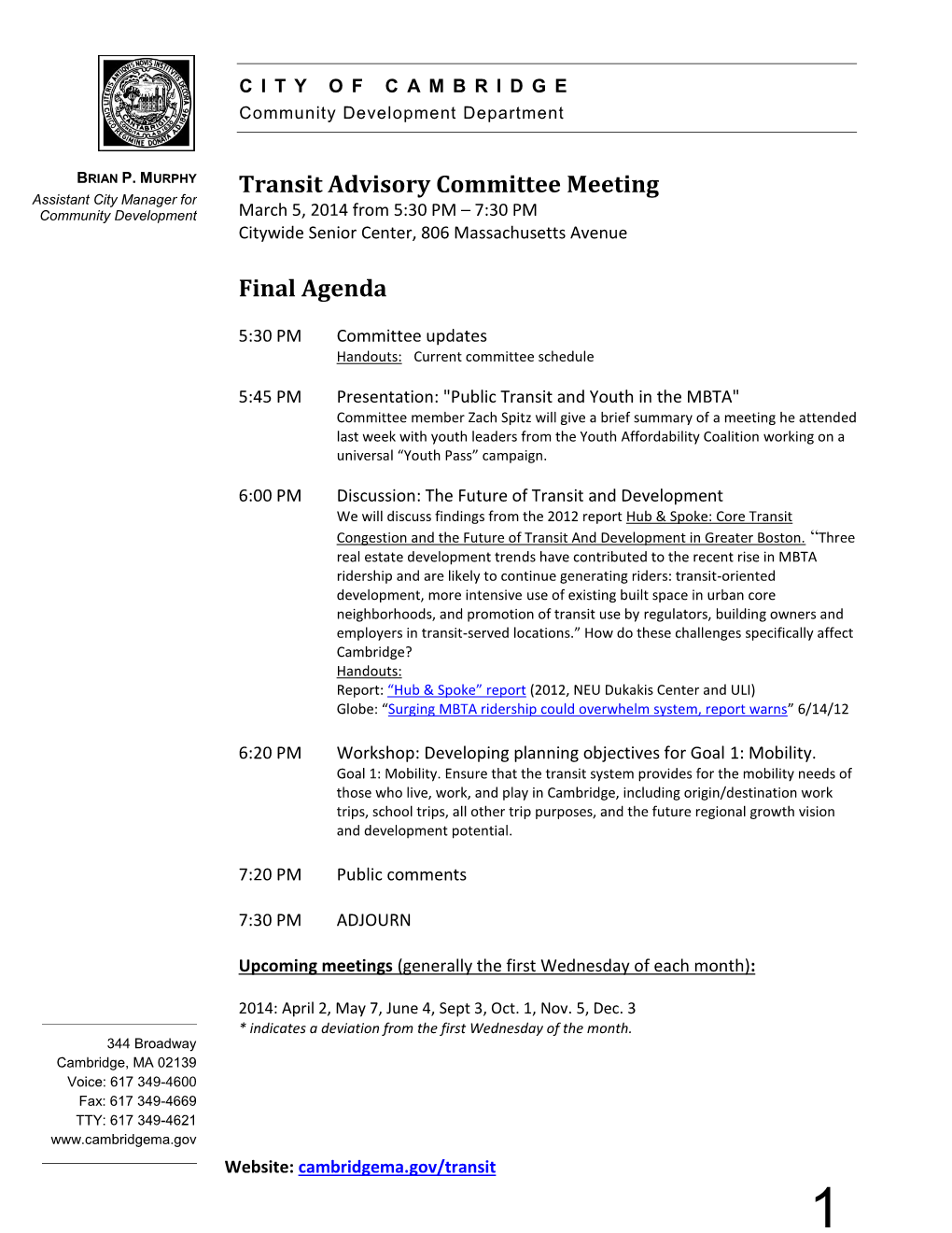 Transit Committee Agenda March 2014