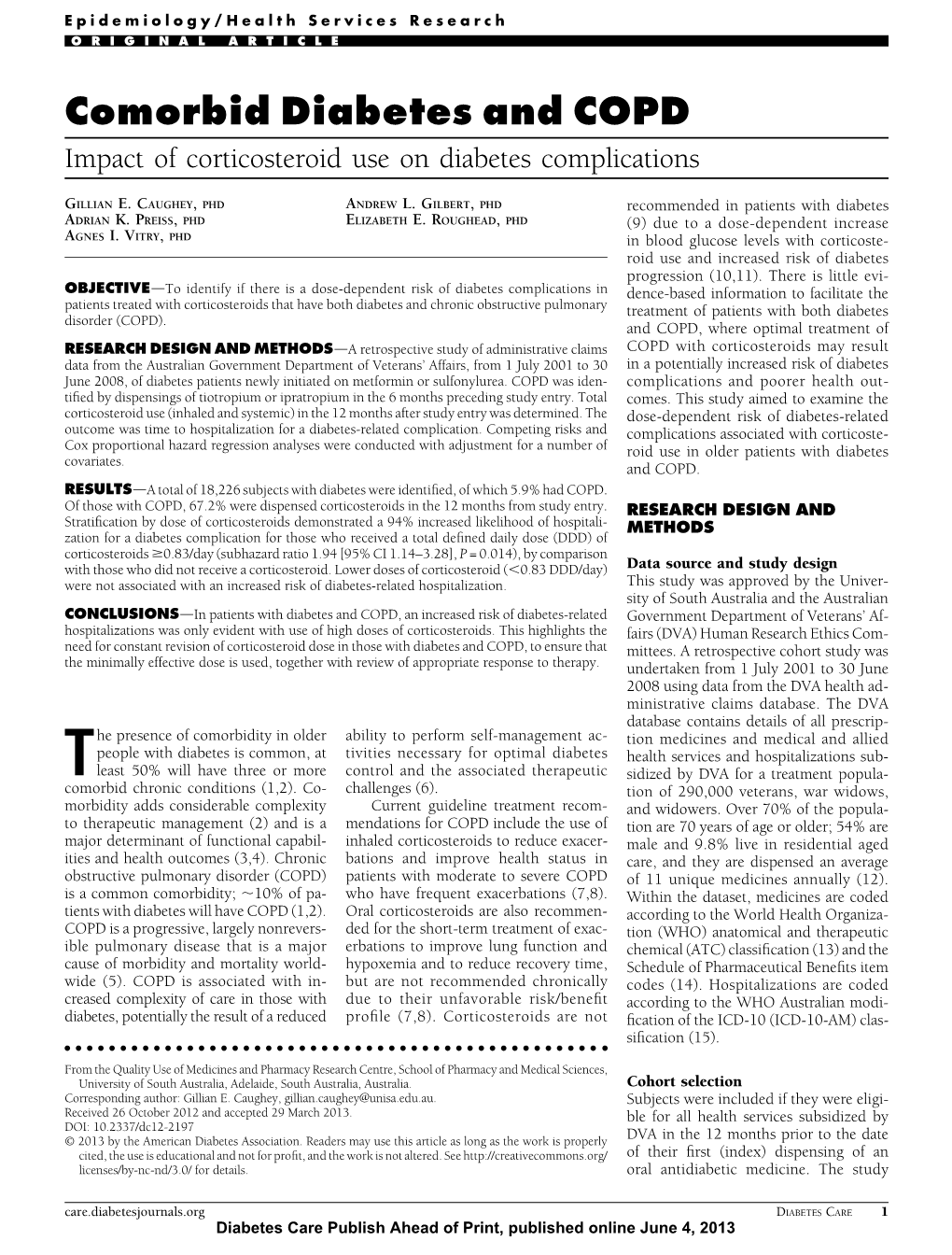 Comorbid Diabetes and COPD Impact of Corticosteroid Use on Diabetes Complications