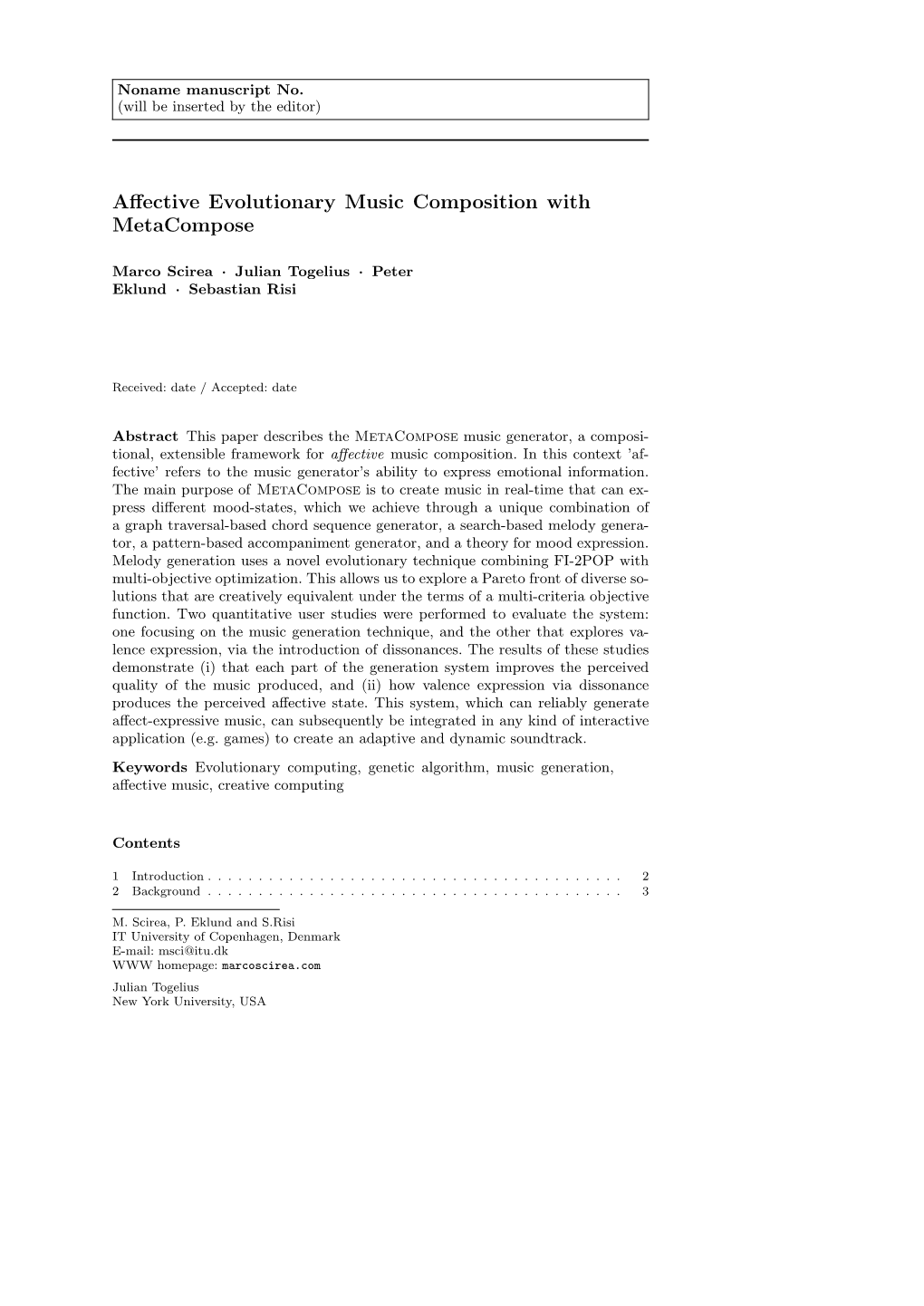 Affective Evolutionary Music Composition with Metacompose