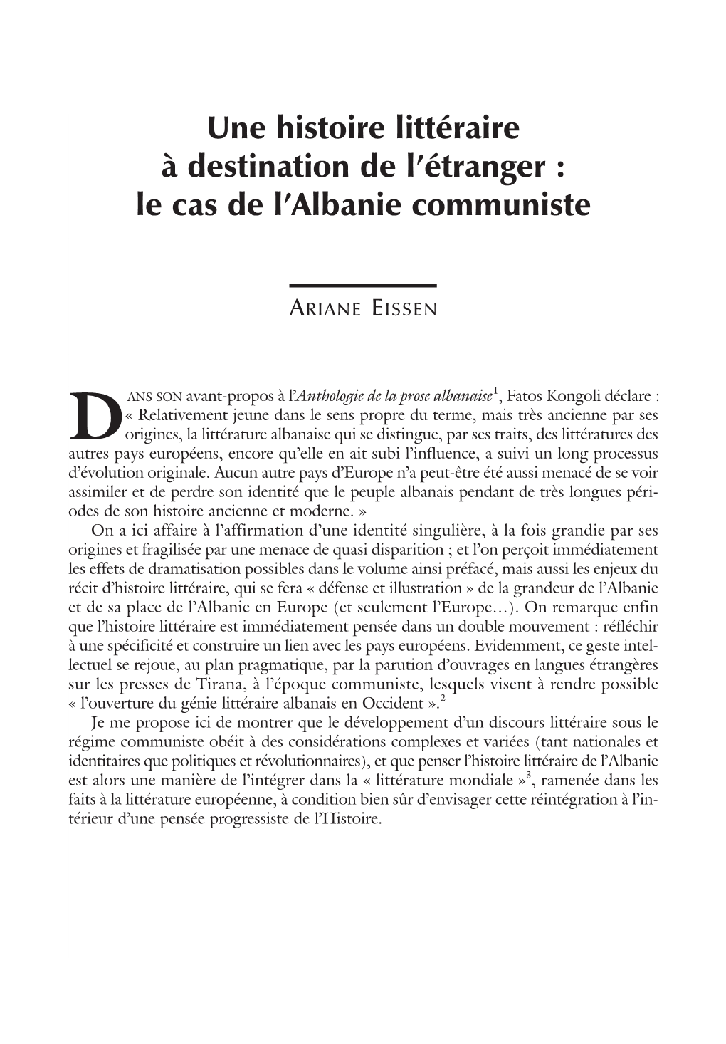 Une Histoire Littéraire À Destination De L'étranger : Le Cas De L'albanie