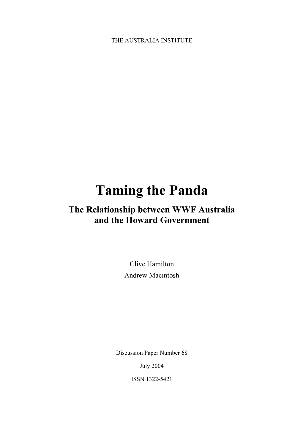 Taming the Panda the Relationship Between WWF Australia and the Howard Government