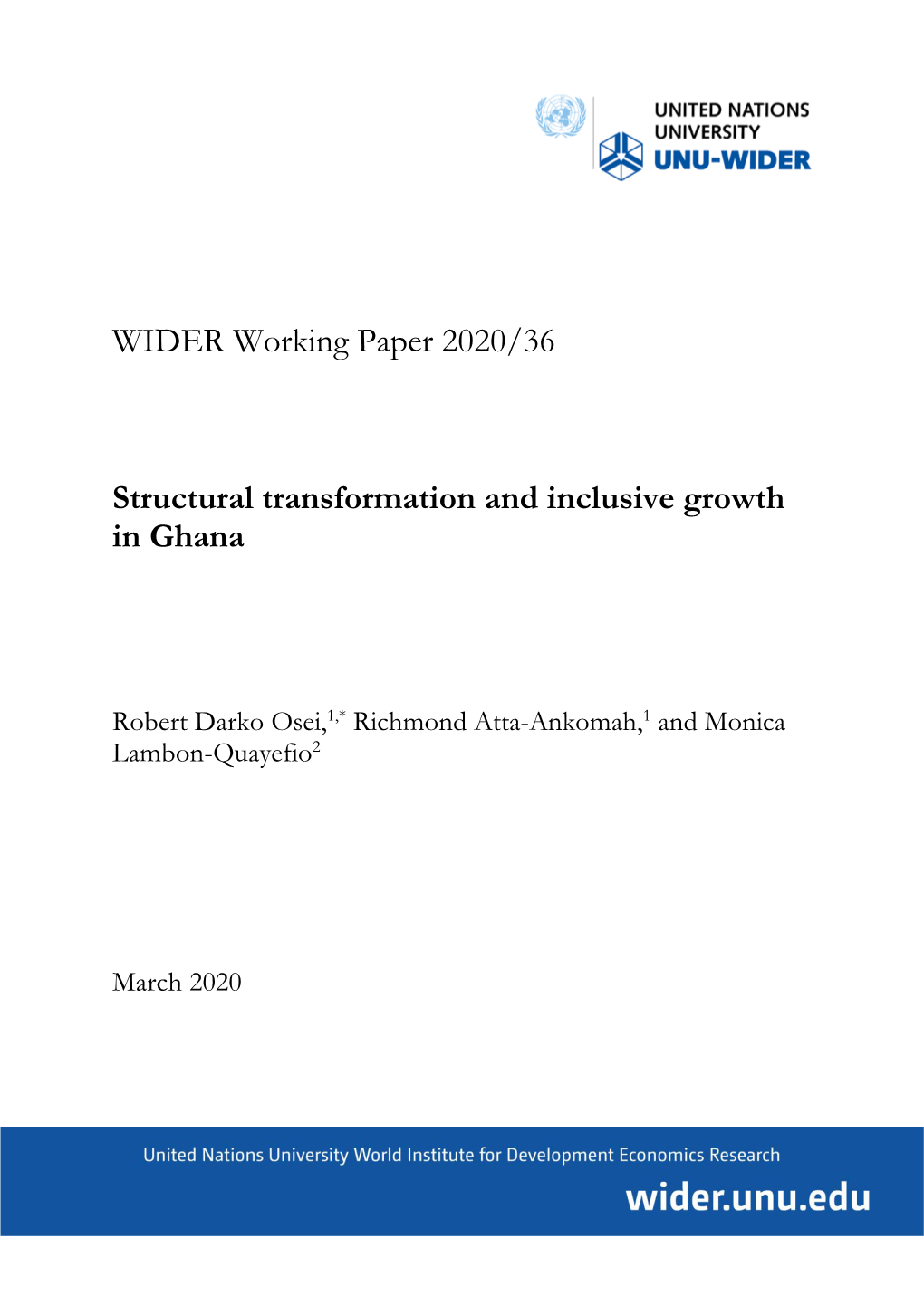 Structural Transformation and Inclusive Growth in Ghana