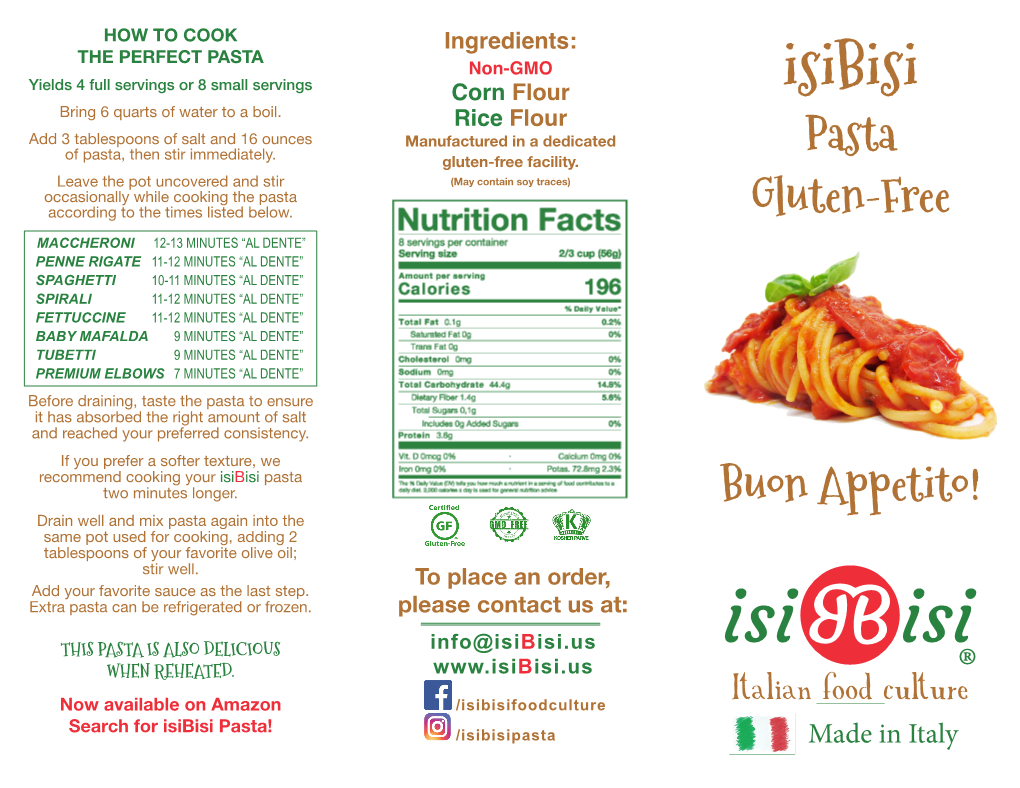 Isibisi Pasta Gluten-Free Buon Appetito!