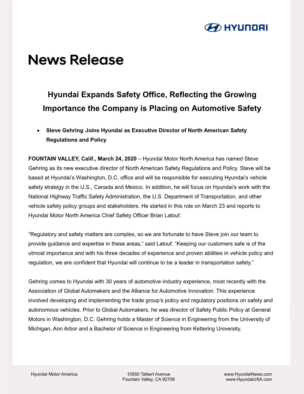 Hyundai Expands Safety Office, Reflecting the Growing Importance the Company Is Placing on Automotive Safety