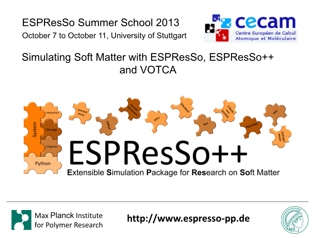 Simulating Soft Matter with Espresso, Espresso++ and VOTCA