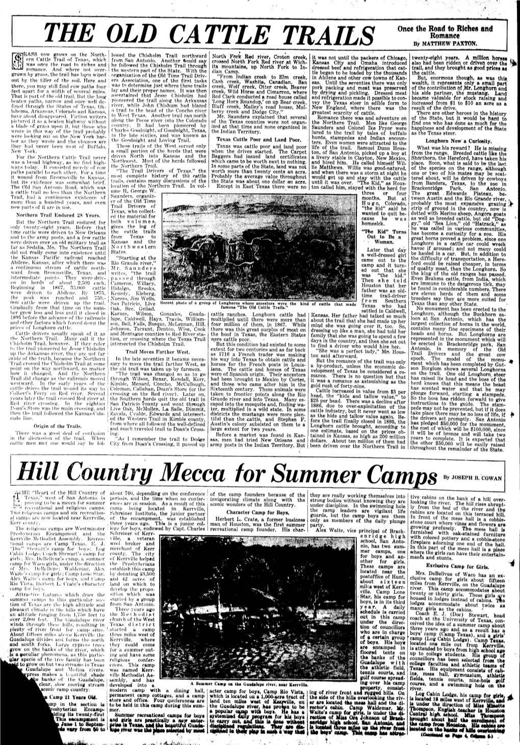 Hill Country Mecca for Summer Camps by JOSEPH B. COWAN