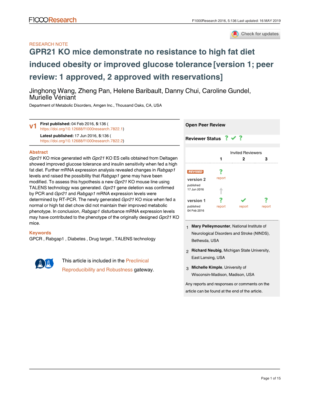 GPR21 KO Mice Demonstrate No Resistance to High Fat Diet Induced