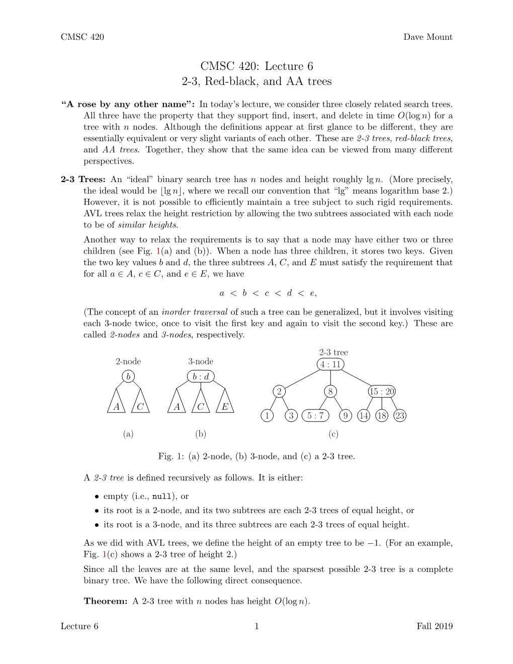 CMSC 420: Lecture 6 2-3, Red-Black, and AA Trees