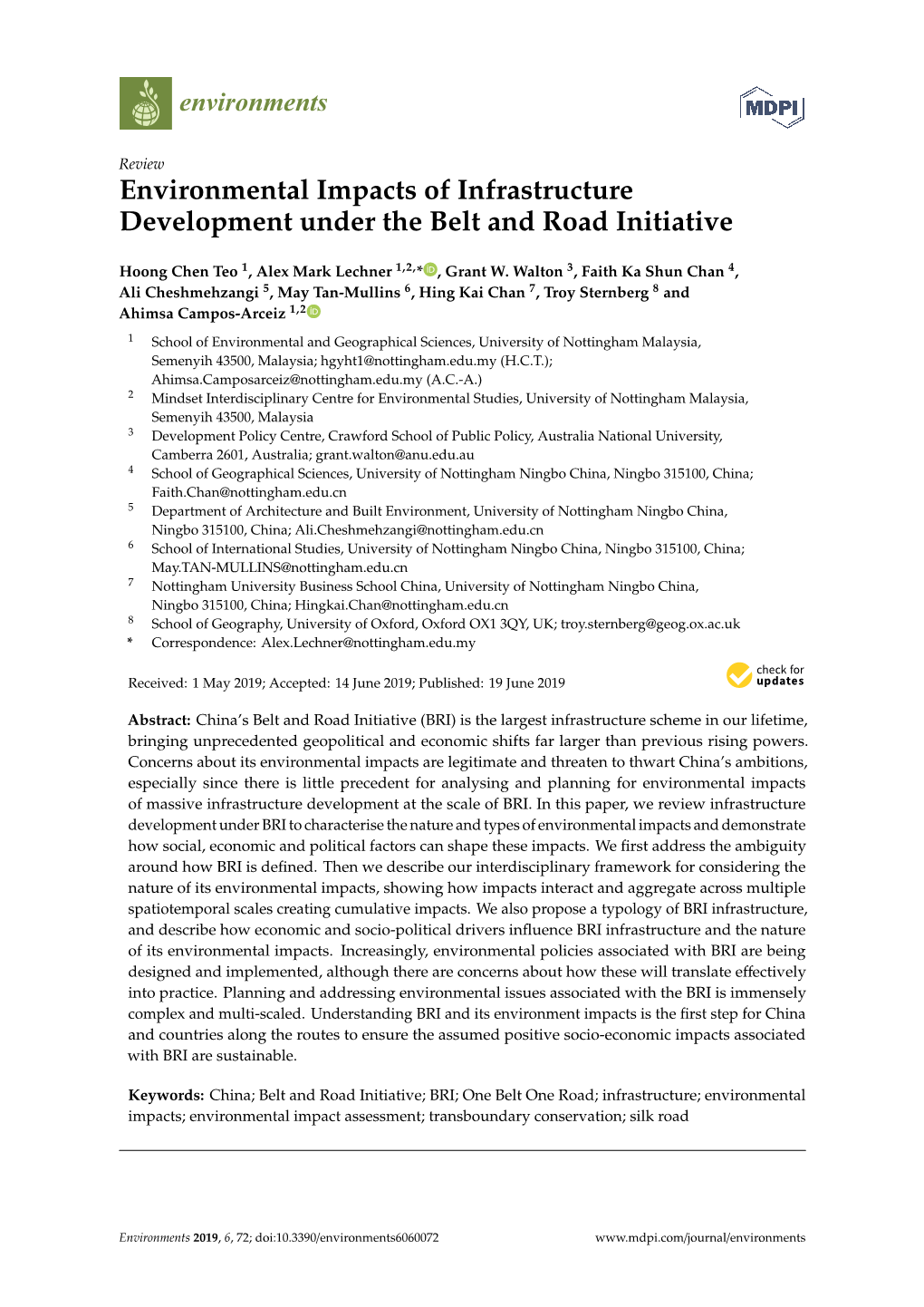 Environmental Impacts of Infrastructure Development Under the Belt and Road Initiative