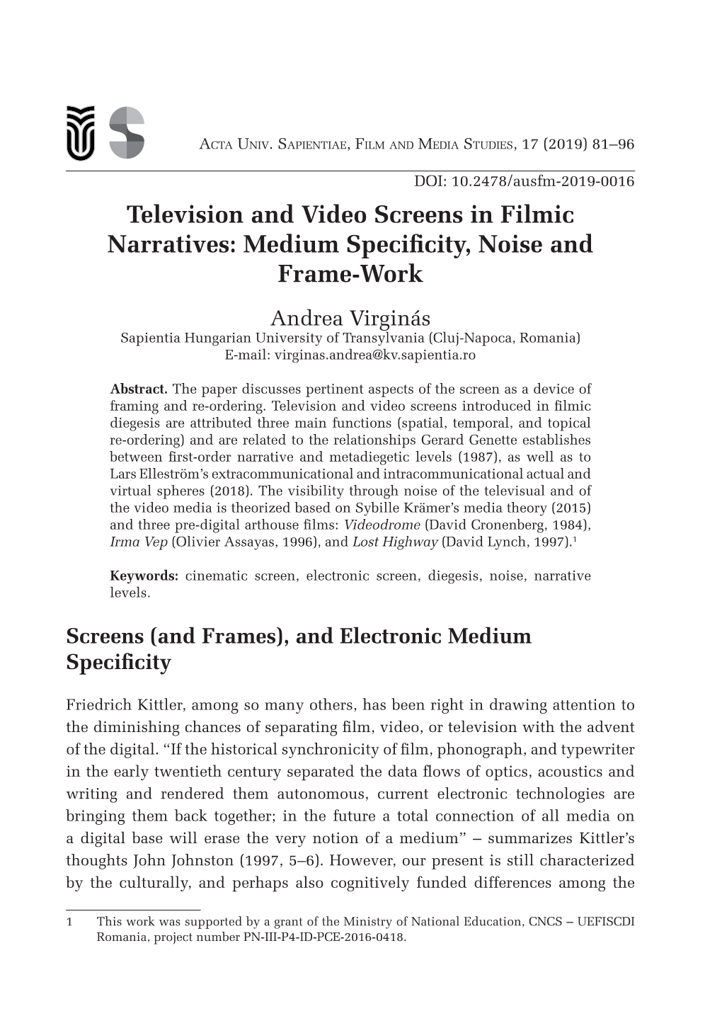 Television and Video Screens in Filmic Narratives